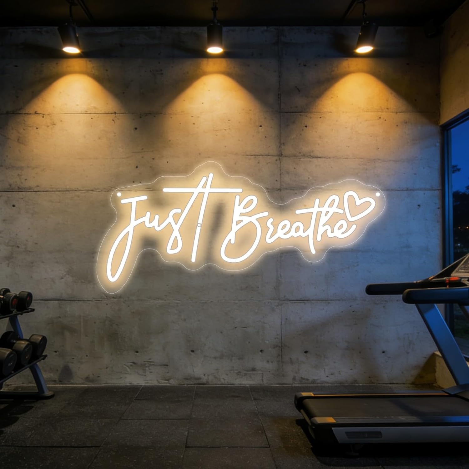 Letreiro Neon 'Just Breathe' c - Pilates Yoga Room avaliação e preço
